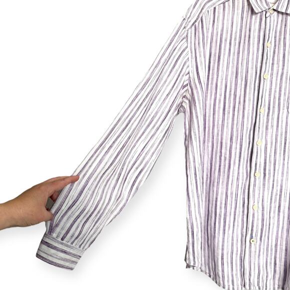 Tommy Bahama Relax 100% Linen Purple Striped Casual Button Down Shirt Men's XLT - Picture 5 of 9